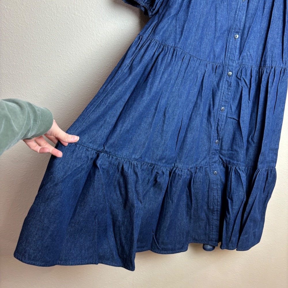 Vintage 90s Denim Maxi Dress Embroidered Kachina Blue Large Prairie Cottage Boho - Picture 11 of 16